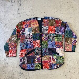 Vintage 90s Passports Pier 1 Multicolor Patchwork Quilt Jacket Mens XL